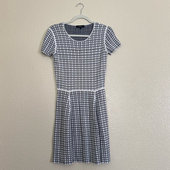 Theory Grid Print Silk Blend Fit and Flare Knit Dress - Picture 1 of 5
